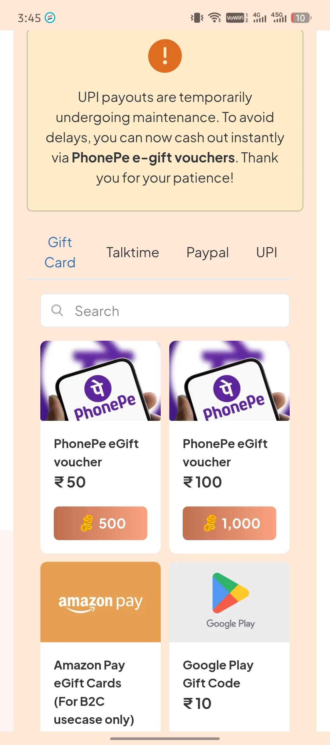 Chillar App Withdrawal Option Screen shot