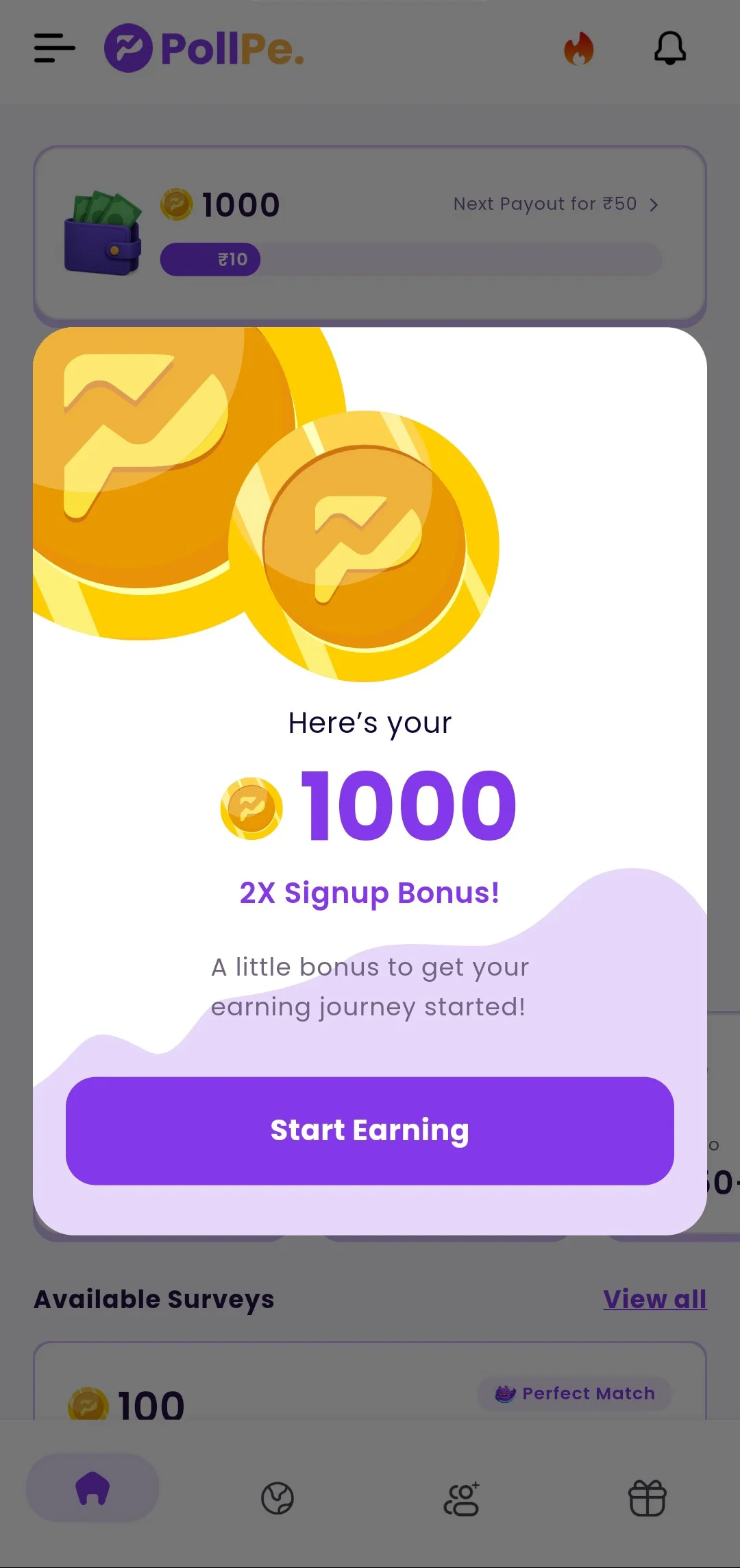 pollpe India Welcome Bounce 1000 Coins
